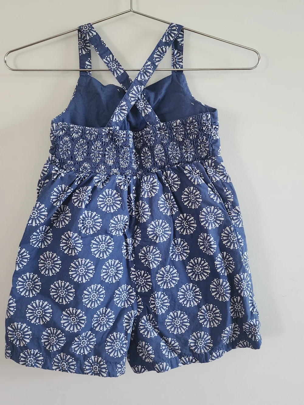 Tommy Bahama Girls Romper Blue White Floral Halter Pearls Sz 5-6 Vacation Summer
